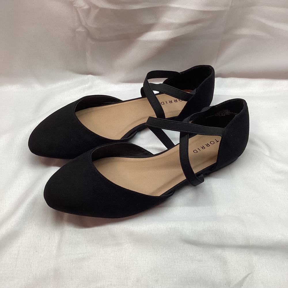 Torrid Womens Black Faux Suede Cross Strap dOrsay Pointed Toe Flats 9.5WW